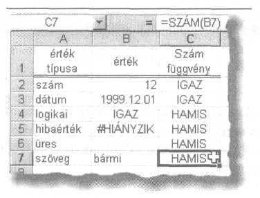 ábra: Szöveg.e függvény Típus(érték) Az érték argumentum típusának kódját adja eredményül a függvény.