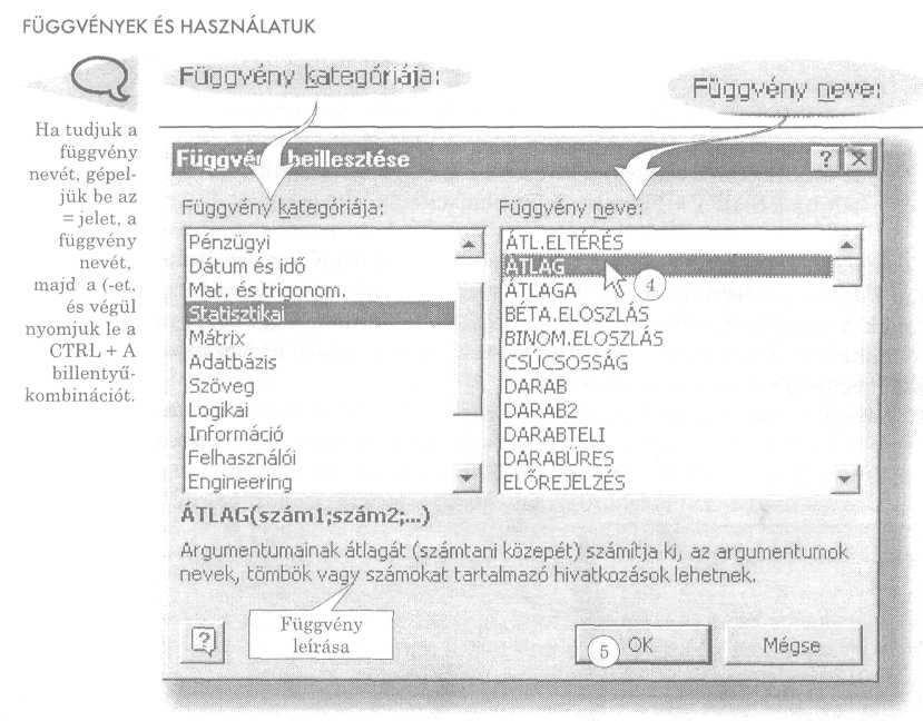 A B10-es cellába kerüljön az átlag. FÜGGVÉNY MEGADÁSA Megoldás: 1. ábra: Függvény beillesztése 2. ábra: Függvény beillesztése panel 4. A Statisztikai kategóriából válasszuk ki az ÁTLAG függvényt.