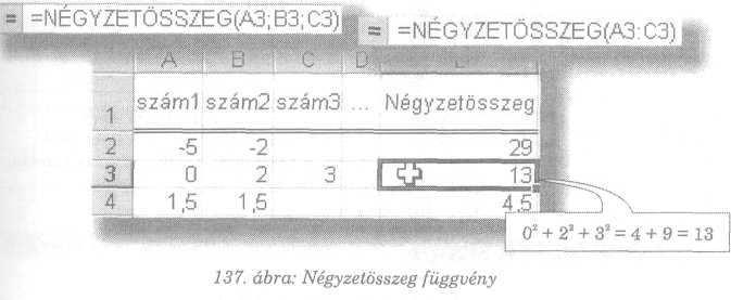 A tömbl és tömb2 argumentum megadható cellatartomány, tömbkonstans vagy hivatkozás formában. Példánkban mi (135. ábra) tartományként adtuk meg az összeszorzandó tömböket.