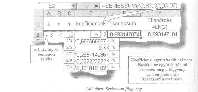 Seriessum(x;n;m;koefficiensek) Hatványsorokkal bizonyos közelítı számításokat végezhetünk.