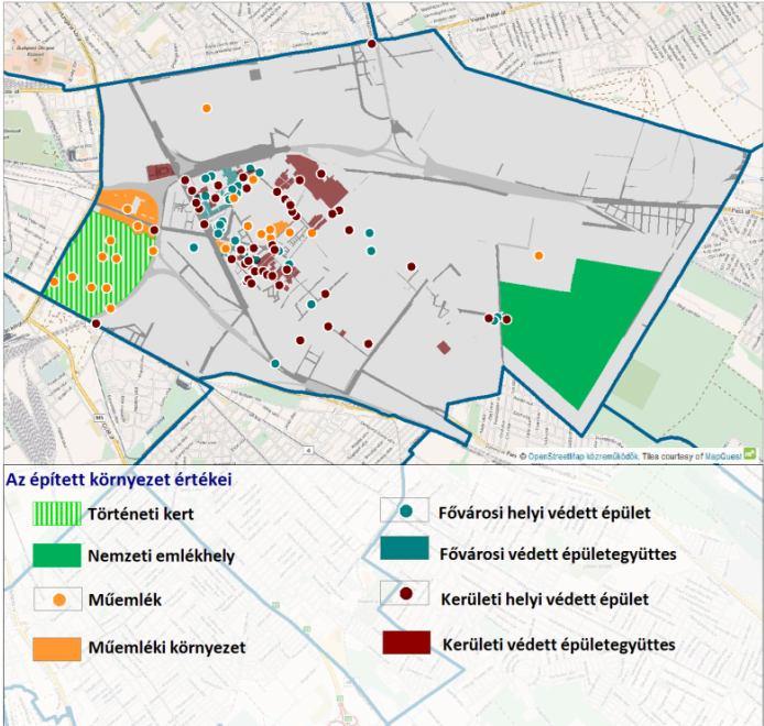 Műemlék, műemlékegyüttes A műemléki védelem alatt álló épületek koncentrációja a kerület belvároshoz közelebb eső, központi területein figyelhető meg, ilyen Óhegy városrész.