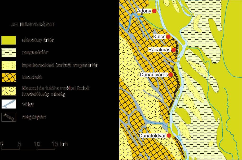 2. A Kulcs Dunaújváros mozgásveszélyes dunai magaspartszakaszai A vizsgált terület a Mezőföld keleti peremén, az Adonyi-öblözettől délre helyezkedik el (1. ábra).