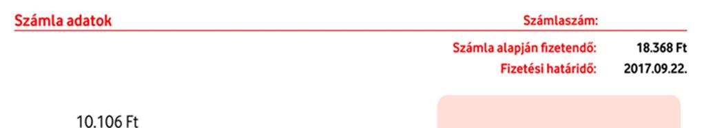 A számlán látható információk (első oldal) A két legfontosabb információ a számláról: a Számla alapján ténylegesen fizetendő összeg és a Fizetési határidő.