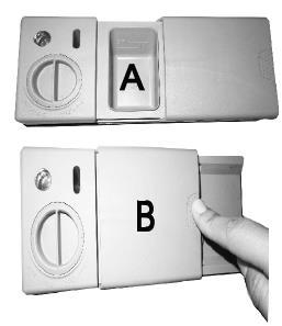 A mosogatószer betöltése Töltse fel a mosogatószer-adagoló tartályt mosogatószerrel. A jelölés mutatja az adagolási szinteket, a jobb oldalon látható módon: A.