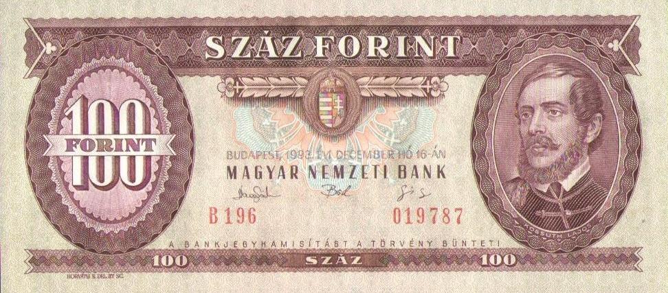 2. Forint papírpénzek, 19461996 F.47 100 forint, 199.12.16. B sorozat, számjegyű sorozat és 6 számjegyű sorszám F.47 F.47s B 001 00 számozással F.48 0., 0.6, 1.