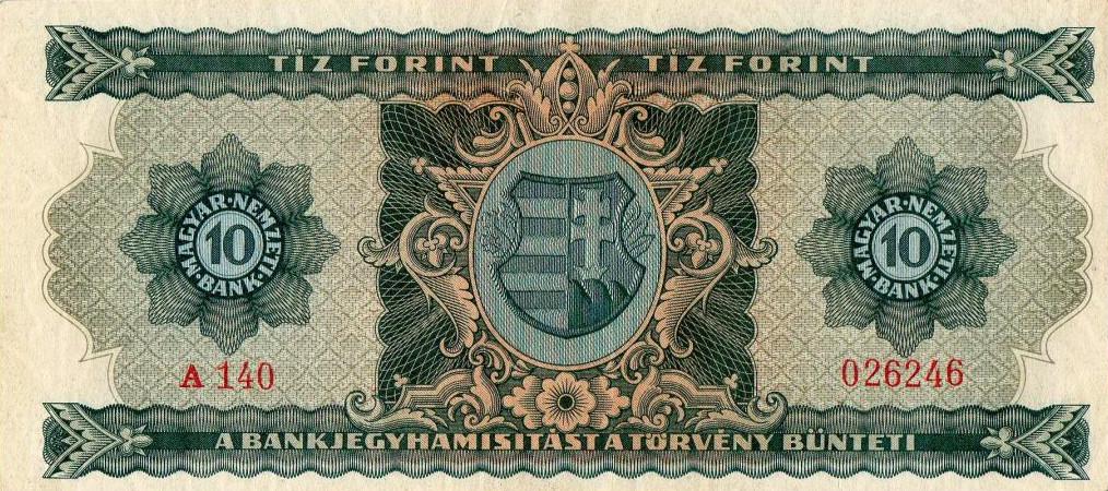 Forint papírpénzek, 19461996 F.1 10 forint, 1946.