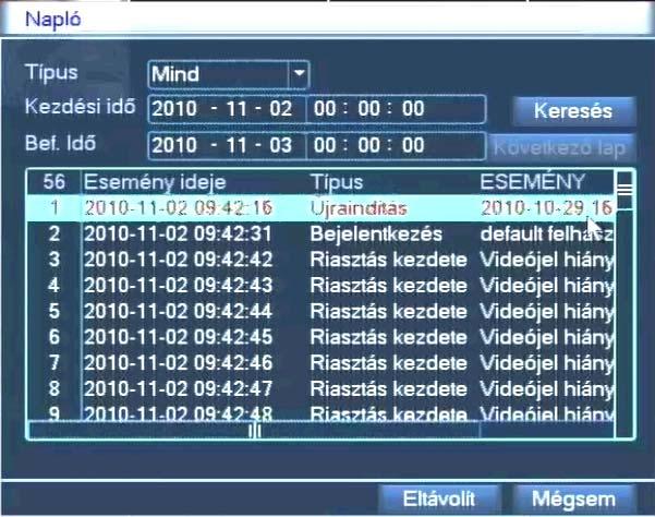 3.4.8.2 Napló Eseménynapló bejegyzéseinek megjelenítése.