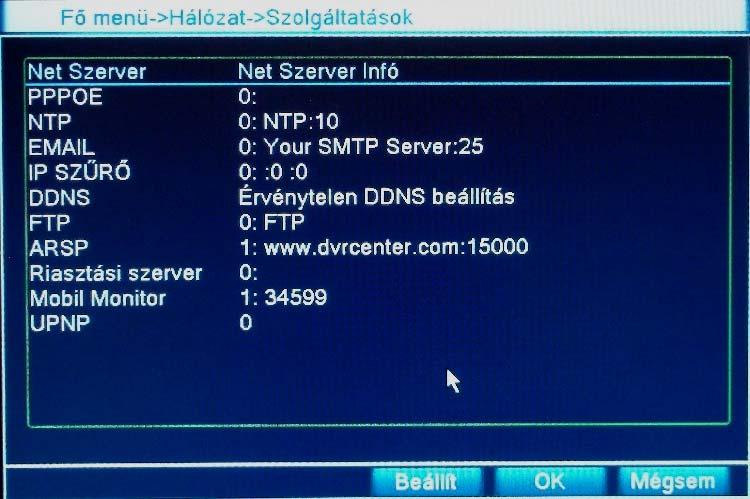 IP cím: a DVR IP címe. DHCP: Automatikus IP cím kérés.