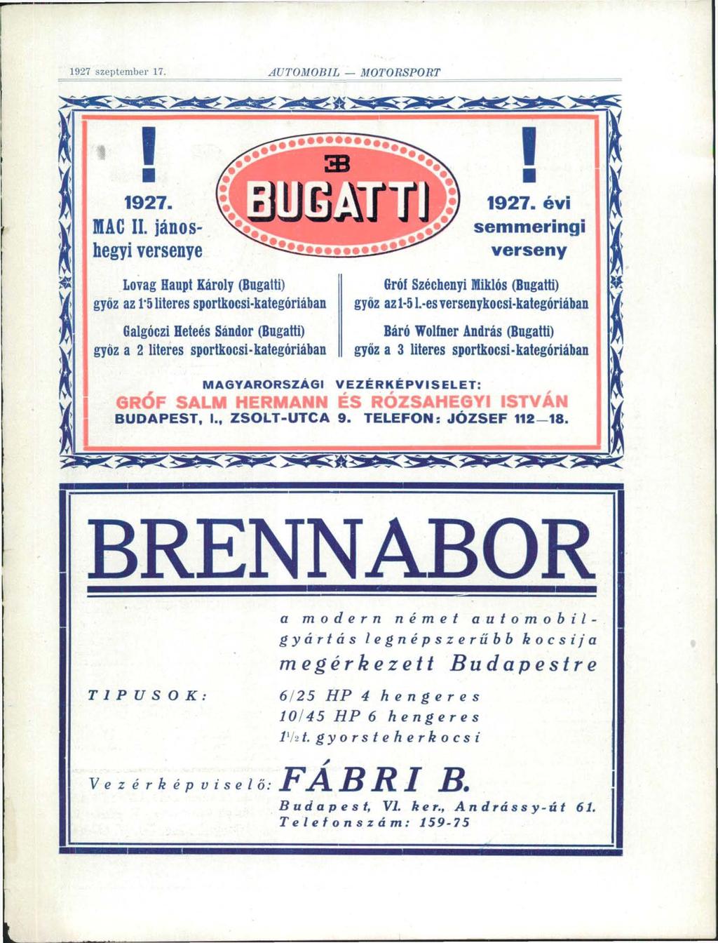 1927 szeptember 17. -íutomobil MOTORSPORT 43 I 1927. MAC II.