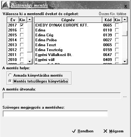 Karbantartás/Csoportos biztonsági mentés A Karbantartás/Csoportos biztonsági mentés menüpontba belépve kiválasztható, hogy mely évről szeretnénk biztonsági mentéseket készíteni.