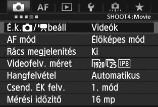 3 A menüfunkciók beállításai [z4] menü Ha a [Videók] értéket választja ki a [z4: É.k.z/kbeáll] menüpontban, megjelenik a videofelvételhez tartozó [z4] [z5] lap. A menü opciói a következők.
