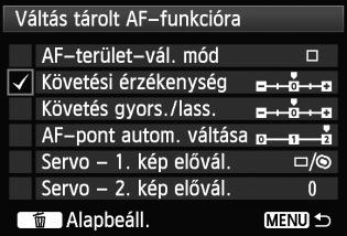 85: Felhasználói beállítások Az ehhez a funkcióhoz hozzárendelt gomb lenyomva tartásakor az automatikus élességállítás leáll. Kényelmes megoldás, ha AI Servo AF közben szeretné rögzíteni a fókuszt.