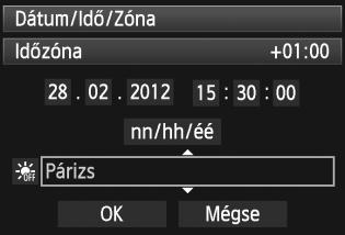 A menüképernyő megjelenítéséhez nyomja meg a <M> gombot. 2 A [52] lapon válassza a [Dátum/ Idő/Zóna] elemet. Nyomja meg a <Q> gombot, és válassza ki a [5] lapot.