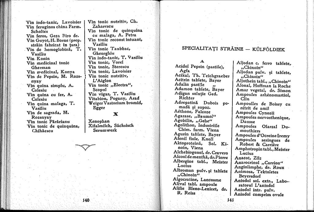 Vin iodo-tanic, Lavoisier Vin feruginos ch ina Farm. Schotes Vin feros, Geza. Biro dr. Vin Guyot, H. Borne (prep. strain fabricat in tara) --Vin de hemogobina T. Vasiliu Vin-Konin Vin medicina!