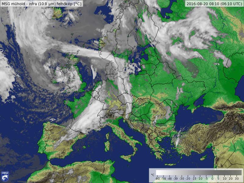 ábra. Felhőképek 2016.08.20-án Európa fölött.