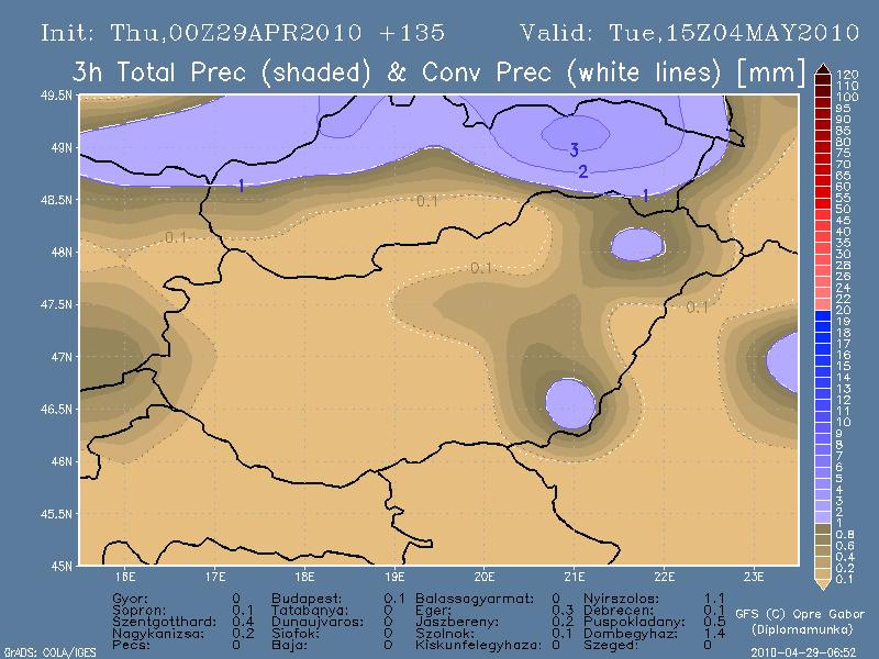 6. ábra. Csapadék térkép, 2010. május 4. 15 UTC.