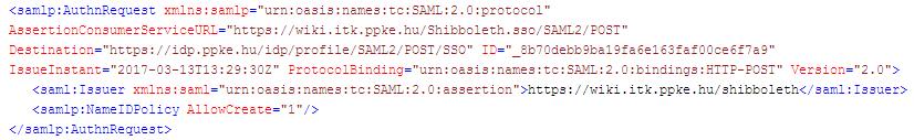 sso/SAML2/POST": a Wiki SP SAML 2.0 feldolgozó rendszere, az IdP ide irányít vissza az autorizáció után. Destination="https://idp.ppke.