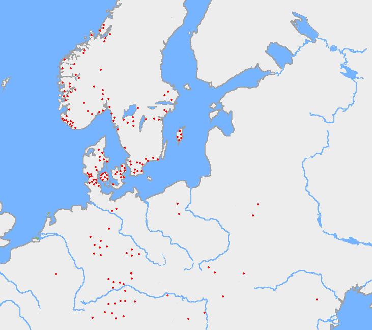 Skandinávián kívül talált korai rúna-feliratok Az idősebb futhark elterjedése az i. sz. VI század előtt. Jansson (1987). Runes in Sweden, p.