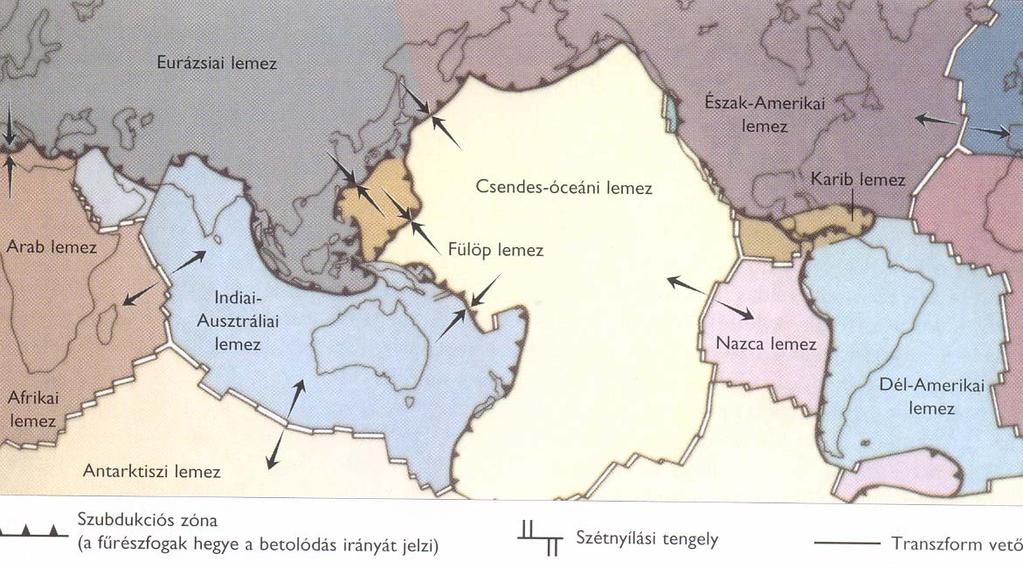 A Föld litoszféra lemezei A lemezhatárok általában nem esnek egybe a