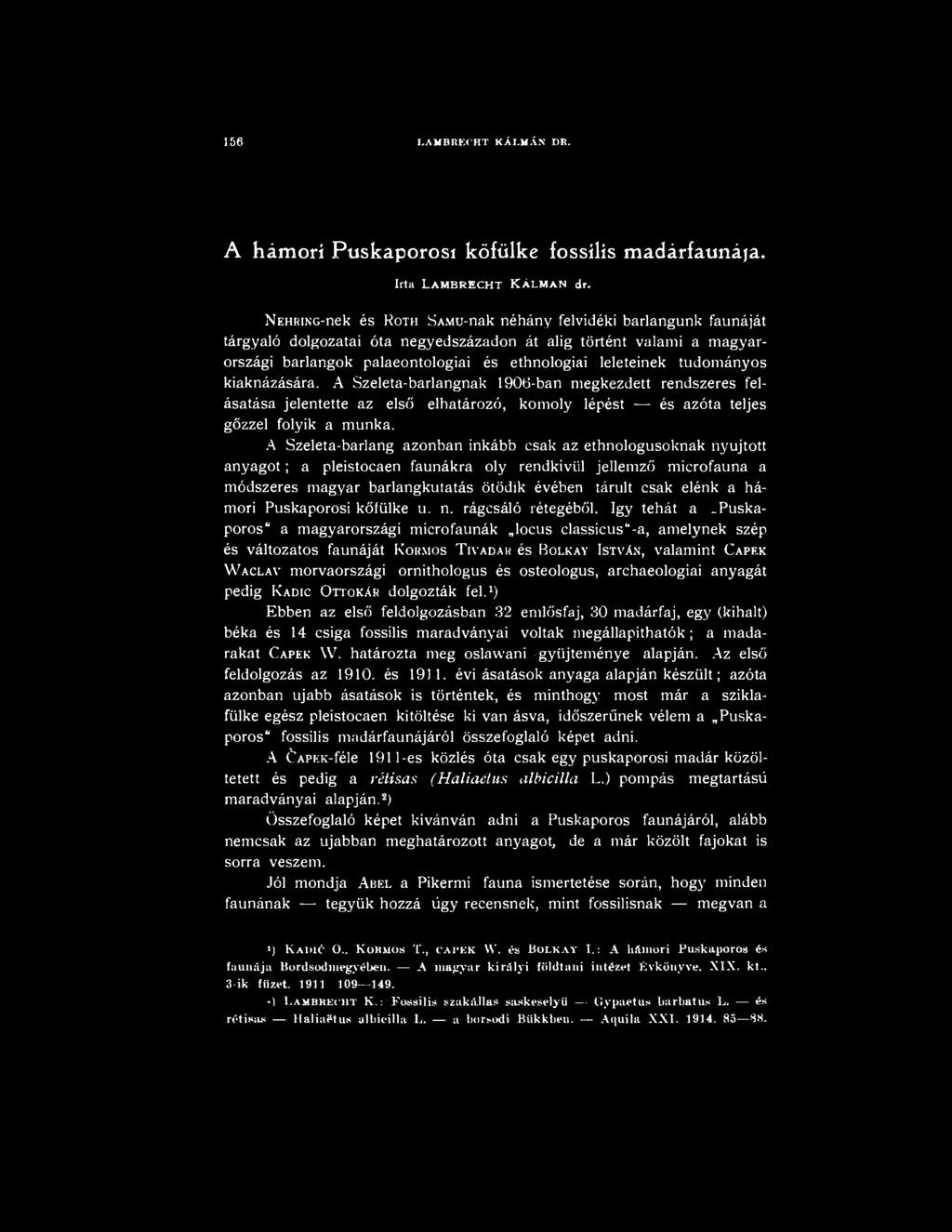 tudományos kiaknázására. A Szeleta-barlangnak 1906-ban megkezdett rendszeres felásatása jelentette az első elhatározó, komoly lépést és azóta teljes gőzzel folyik a munka.