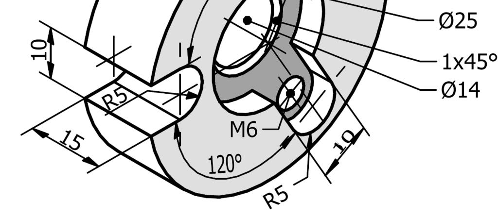 M2:1 méretaránnyal dolgozzon! Az 14 méretű furatra F7 tűrést írjon elő! Az így tűrésezett méret felső eltérése +34 µm, alsó eltérése +16 µm.