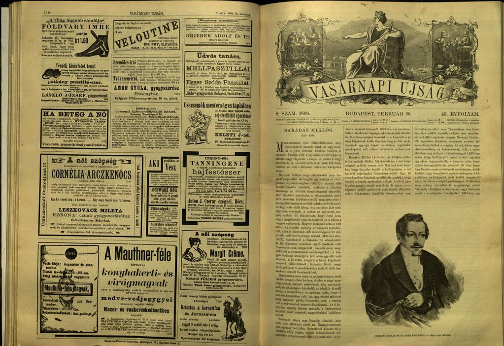 116 VASAKNAPI UJSÁG. A világ legjobb sámfáj" 7. BZAM. 1898^45. ÉVFOLU*. Menysszonyi FÖLDVÁRY I M R E pipere hölgy por ;, férfi d i v t f e h é r n e m ű rktárábn. párj Hudpest, IV.