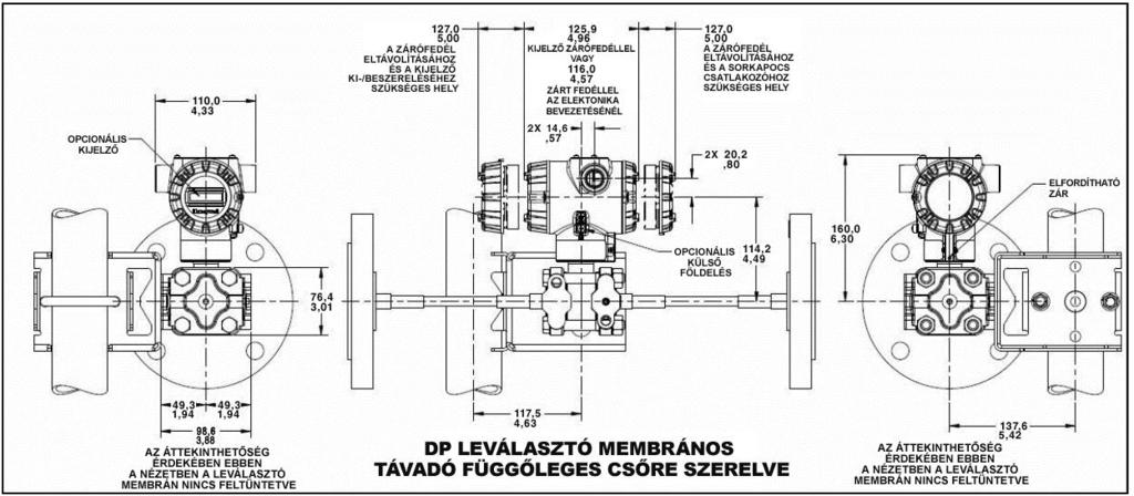 STR700 intelligens szinttávadó 9 Beszerelési és méretezési rajzok vízszintes beépítés (folytatás) 7.