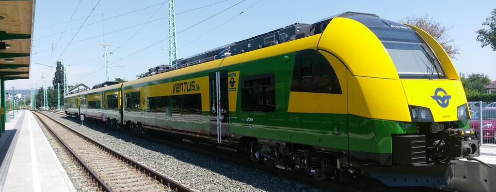 Gördülőállomány: Desiro ML motorvonatok A határon átnyúló és Bécs elővárosi forgalom kiszolgálására 5 db Siemens Desiro MainLine Első motorvonat átadása: 2016.