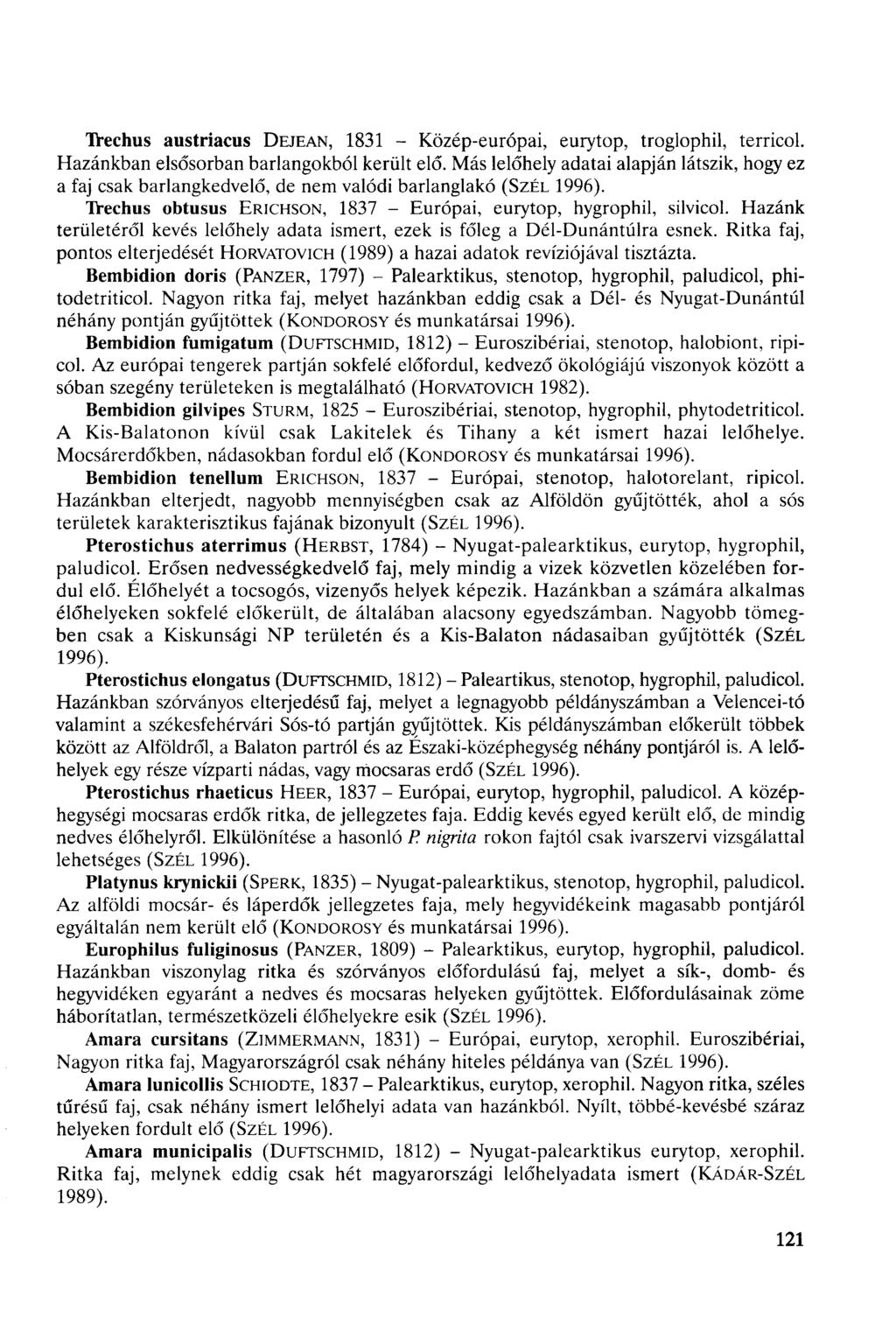 Trechus austriacus DEJEAN, 1831 - Közép-európai, eurytop, troglophil, terricol. Hazánkban elsősorban barlangokból került elő.