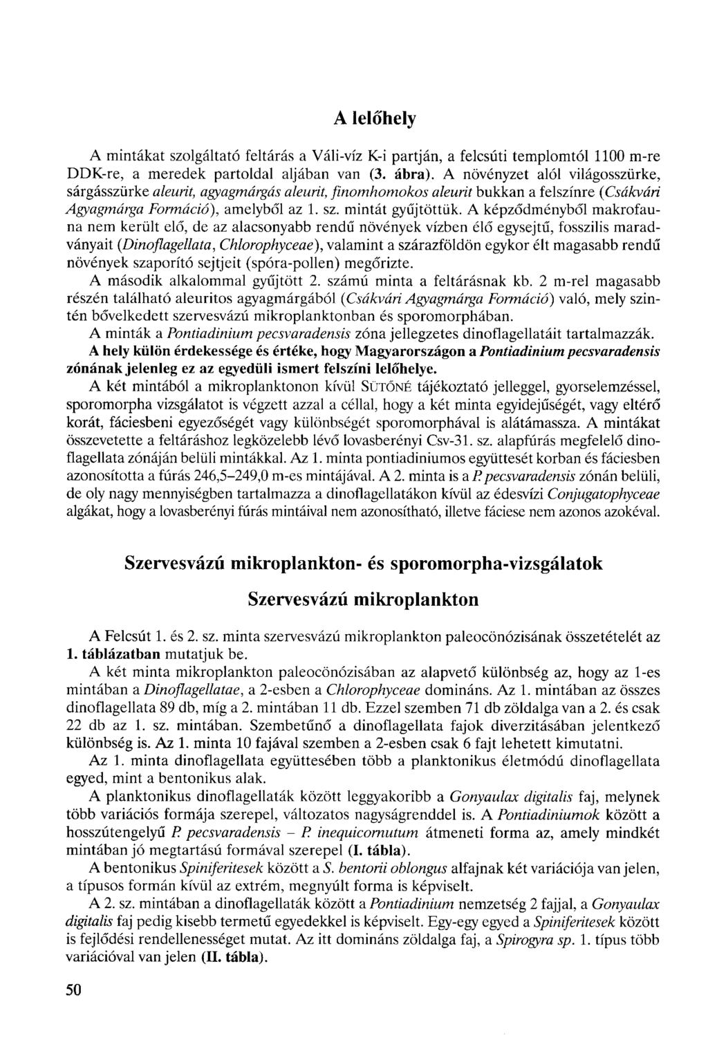 A lelőhely A mintákat szolgáltató feltárás a Váli-víz K-i partján, a felcsúti templomtól 1100 m-re DDK-re, a meredek partoldal aljában van (3. ábra).