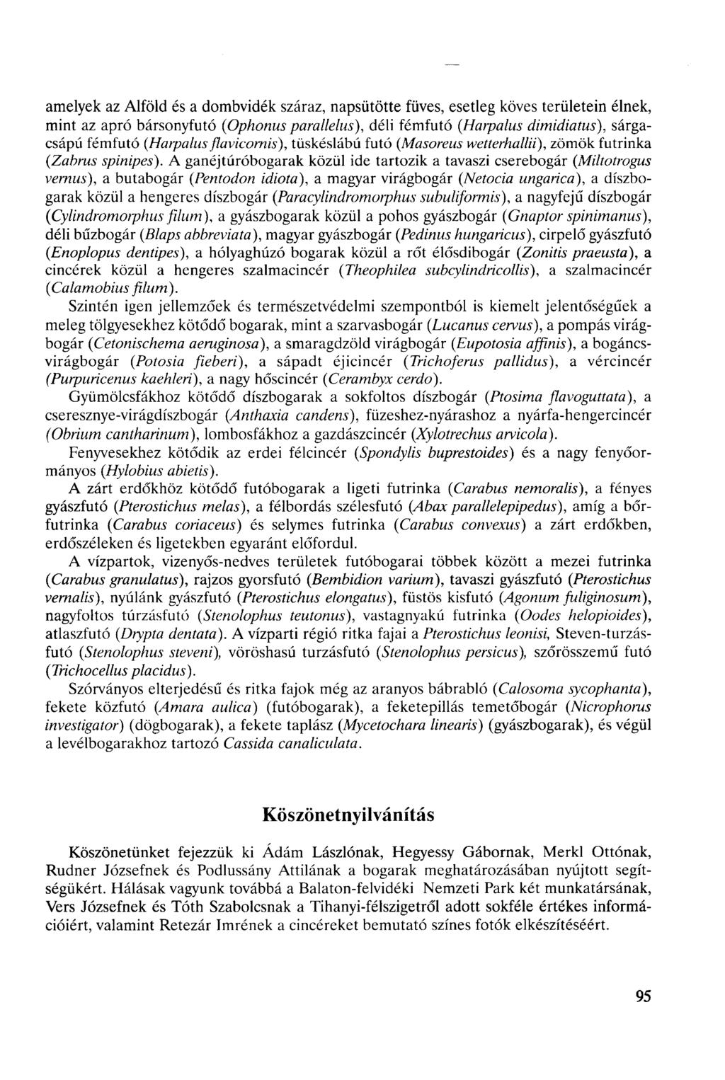 amelyek az Alföld és a dombvidék száraz, napsütötte füves, esetleg köves területein élnek, mint az apró bársonyfutó (Ophonus parallelus), déli fémfutó (Harpalus dimidiatus), sárgacsápú fémfutó