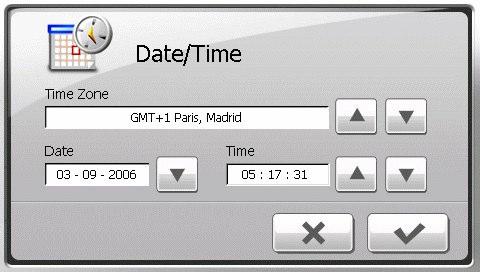 3.6 Dátum/Idő { xe "Date" }{ xe "Time" } 1. Érintse meg a Beállítások gombot a kezdőképernyőn. 2. Érintse meg a Dátum/Idő gombot. 3. Az időzóna megváltoztatásához érintse meg az Időzóna ikont. 4.