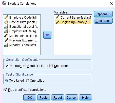 Analyze / Correlate / Bivariate 0 I r I 0,3