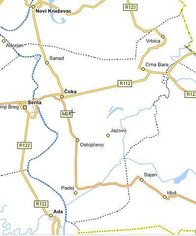 Број 9. страна 343. 20.06.2013. Чока као највеће насеље представља центар општине.територија општине има површину од 321 км2.(карта бр.2) Карта 2.