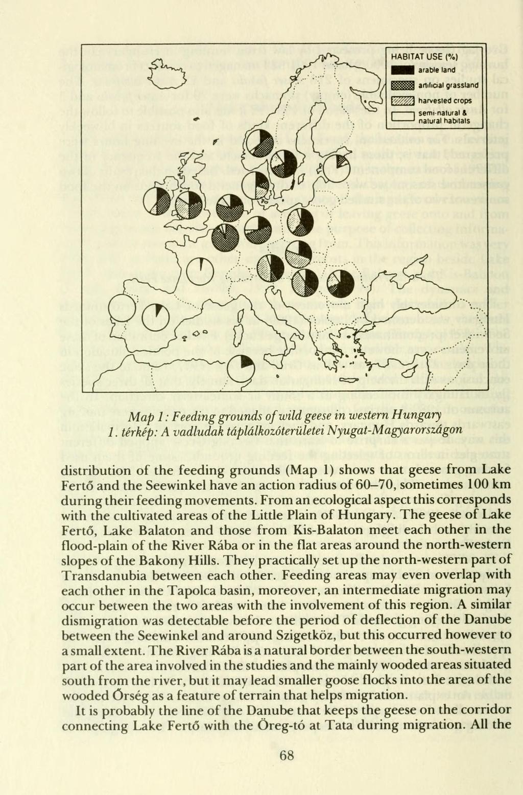 Map 1: Feeding grounds of wild geese in western Hungary 1.