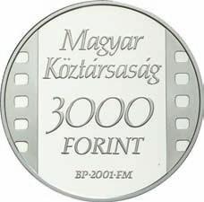 designer s mark MAGYAR / KÖZTÁRSASÁG / 3000 / FORINT / BP 2001 FM H: filmszalag elôtt balettáncos pár, középen hét sorban felirat