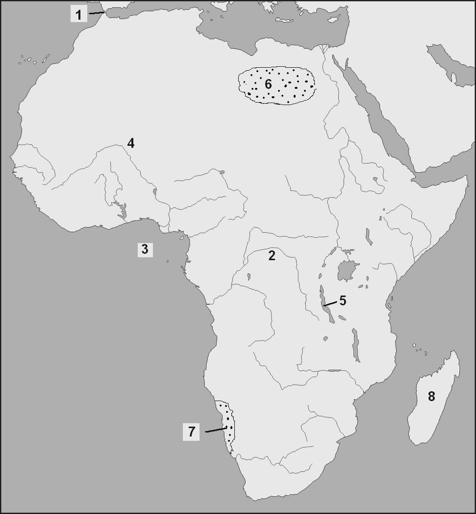 2. Solve the problems after examining the sketch map. Name the topographic terms labelled by numbers in the sketch map. 1. Strait of... 2.