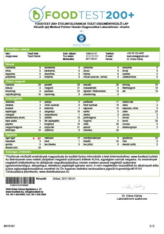 Általános információk a FOODTEST 200+ vizsgálati eredményről A FOODTEST 200+ élelmiszer fehérjék és nagy molekulájú szénhidrátok ellen termelt IgG típusú ellenanyagokat mérő eljárás.