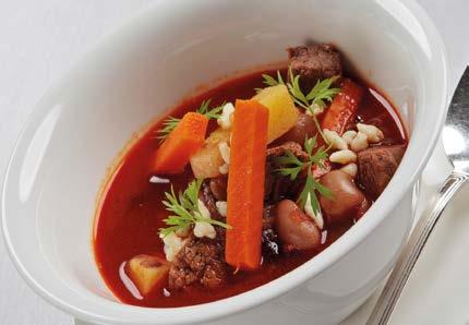 SOUPS / LEVESEK Beef goulash soup with beans & home made noodles Babos marhagulyás házi csipetkével HUF 3000