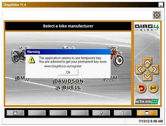 1 2 1 6. ábra A DIAG4BIKE jelentése arról, hogy az alkalmazás Átmeneti kulccsal fut 7.