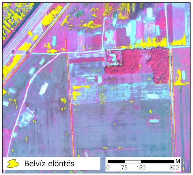 B) CIR légifelvételeken alapuló belvíz térképezés a