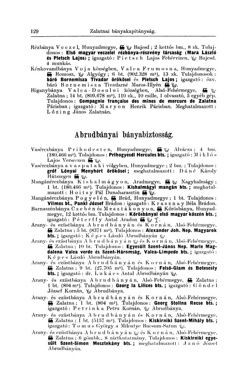 117 Zalatnai bányakapitányság. Rézbánya V c c z e 1, Hunyadmegye, gg fa Bajesd ; 2 kettős bm., 8 zk.