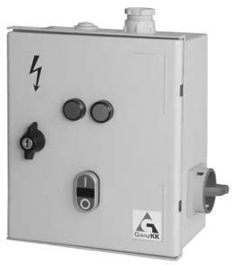 contactor DILK, releu termic H0K, siguranþã automatã, ºir de cleme, comutator manual de avarie zãvorabil cu lacãt KKVL (de 0, sau A), buron de comandã dublu ºi lãmpi de semnalizare cu LED.