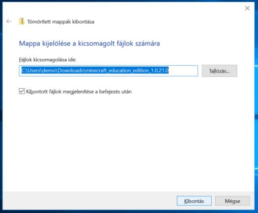 A Kibontás gombbal végezzük el a kitömörítést.