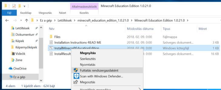 InstallMinecraftEducatio nedition nevű fájlt és futtassuk