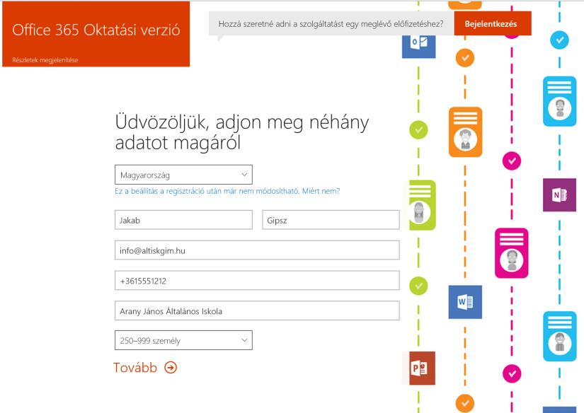 5.1. Környezet létrehozása Ebben a lépésben létrehozzuk az Office 365 környezetet (más néven tenantot), ideiglenes próbalicencekkel.