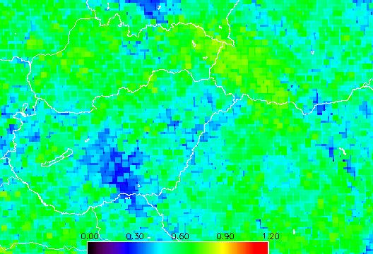 24b ábra. A Kárpát-medence flush NDVI térképe az 1990-es évre a BISE korrekció elvégzése után 24c ábra.