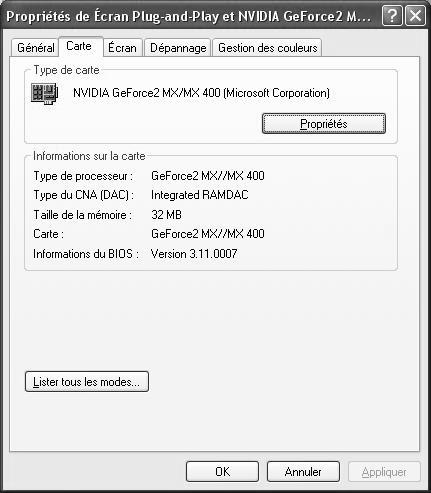 Réglages de l'écran sous Windows XP Sous Windows XP, procédez aux réglages de l'écran dans le programme Windows «Propriétés de Affichage».