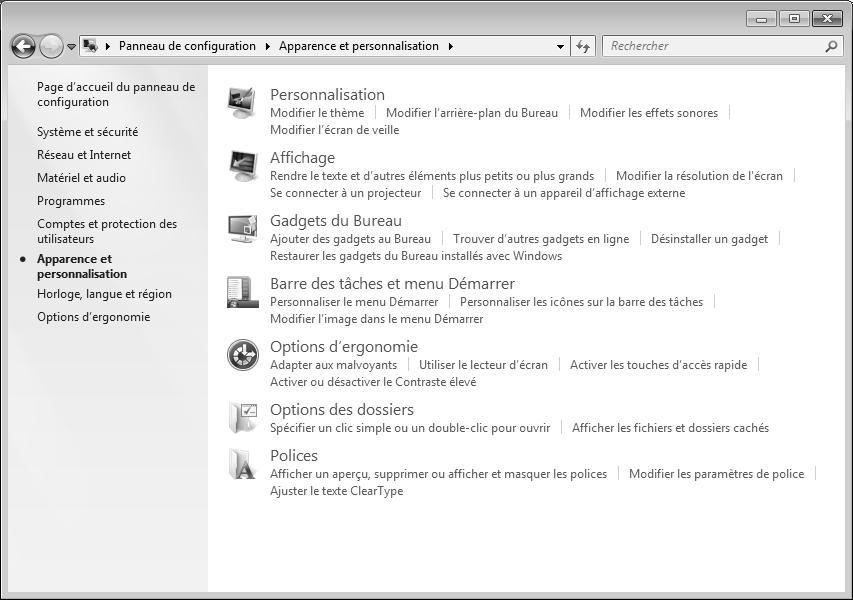 Réglages de l'écran sous Windows Vista Sous Windows Vista, procédez aux réglages de l'écran dans le programme Windows «Personnaliser l'apparence et les sons».