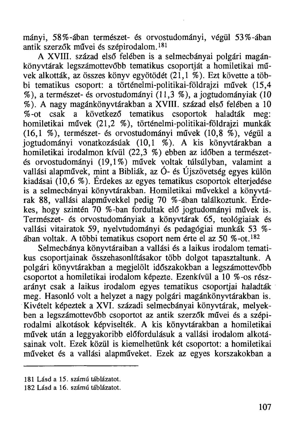 mányi, 58%-ában természet- és orvostudományi, végül 53%-ában antik szerzők művei és szépirodalom. 181 A XVIII.